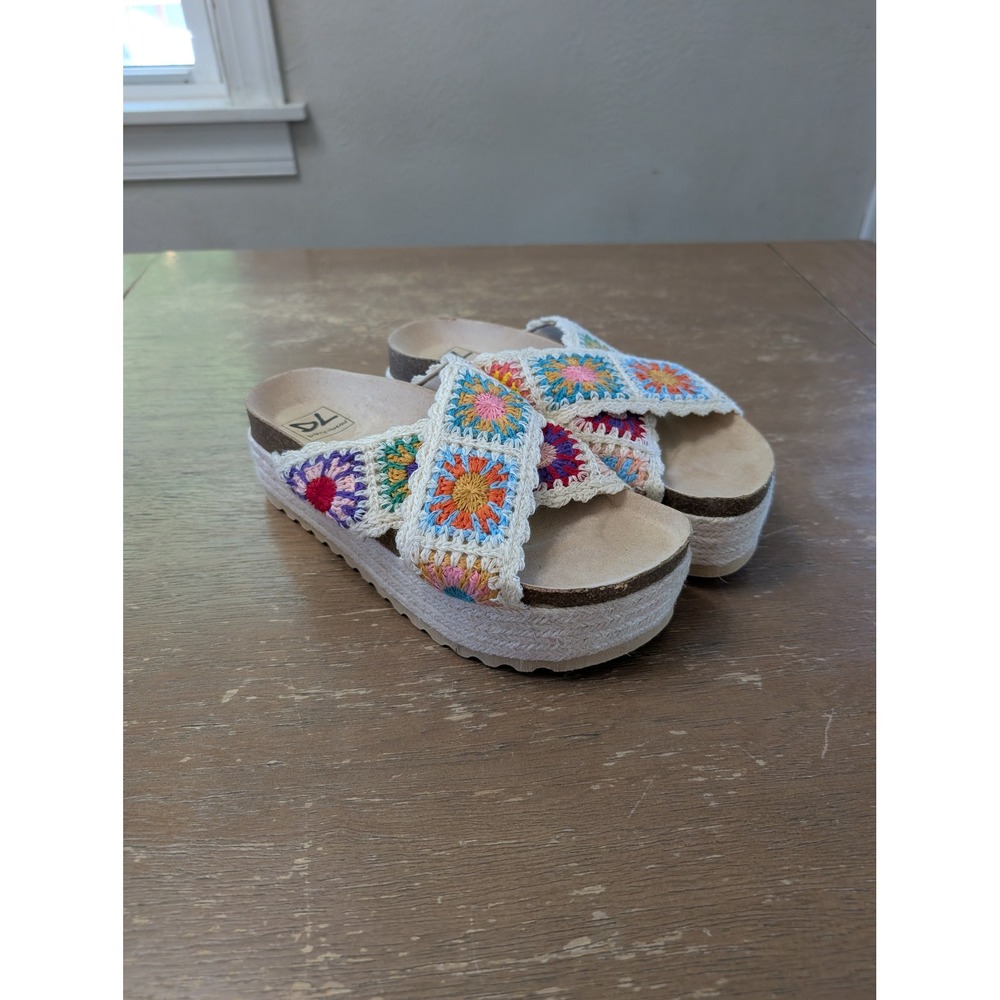 Dirty Laundry Womens Crochet Granny Square Platform Sandals Multi size 6.5